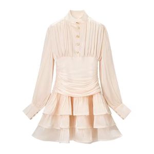 Women's Spring New Arrival Stylish Elegant Stand Collar <b>Lantern</b> Sleeve Layered Short Dress - Product Image 3