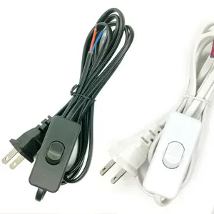 US plug-in switch power cord, desk lamp fan plug wire, black and white two core with 303 switch wire