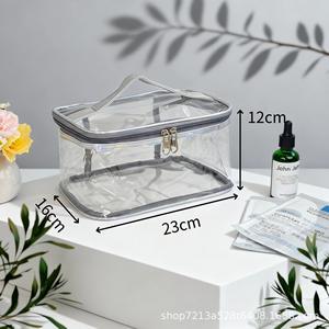 Portable 2-Layer <b>Large</b> Makeup <b>Bag</b> Reusable Train Case Cosmetics Organizer Waterproof Transparent PVC Supermarket Exhibition - Product Image 3