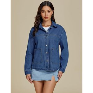 2025 femmes à la mode surdimensionné à manches longues Denim veste décontracté boutonné Shacket avec poches plaquées - Product Image 6