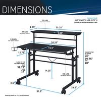 AJUNION Table de bureau d'ordinateur de conception professionnelle avec roues Table de jeu en panneau de particules PC bureau d'ordinateur de jeu à hauteur réglable