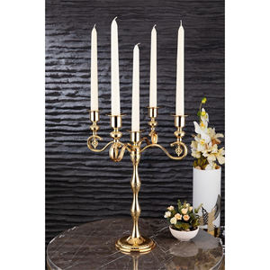 Candélabre de sol en laiton poli brillant avec bougeoir à 5 bras pour décorations de mariage et support de pilier de bougie de pièce maîtresse de table - Product Image 1