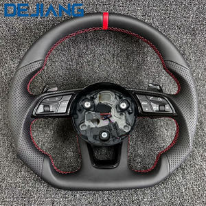 Volante Deportivo de Cuero con Base Plana Personalizado para <span class=keywords><strong>Audi</strong></span> 2014 2015 2016 S6 S7 A4 A5 A6 A7 Q3 Q5 A3 S3 S8 con Franja Roja - Product Image 1