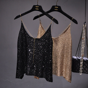 Chemisier d'été sans bretelles et dos nu pour <span class=keywords><strong>femme</strong></span>, avec sequins, col en V, style débardeur de soirée - Product Image 1