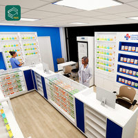 Étagère de pharmacie personnalisée, design moderne de comptoir de magasin pour pharmacie, comptoir de magasin médical, design d'intérieur de pharmacie