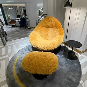 Мебель для дома, кресло для гостиной, роскошное современное кресло для отдыха из натуральной шерсти с подушкой для ног