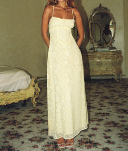 Women's 100% Cotton Jacquard Floral Breathable Maxi Dress Square Neck <b>Spaghetti</b> <b>Strap</b> Backless Lace-up Spring Autumn Summer - Product Image 1