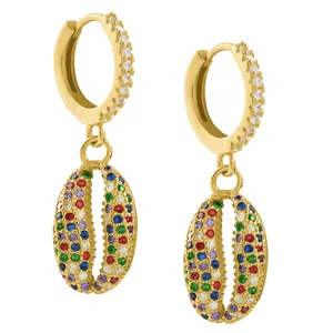 Promotion Summer New Design Women Fashion Jewelry Rainbow CZ Sea Shell Dangle Hoop Earring