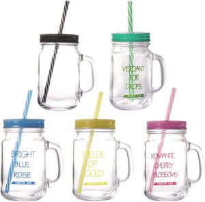 Vente en gros, promotion, bocaux en <span class=keywords><strong>verre</strong></span> de 16 oz <span class=keywords><strong>avec</strong></span> poignée bon marché pour fruits, café, eau potable, <span class=keywords><strong>avec</strong></span> <span class=keywords><strong>paille</strong></span>, couvercle et poignées, tasse en <span class=keywords><strong>verre</strong></span> - Product Image 1