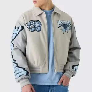 YUJIA jaqueta bordada masculina plus size, jaqueta de couro Letterman personalizada, casaco de gola quadrada para homens, jaqueta bomber para o time do colégio