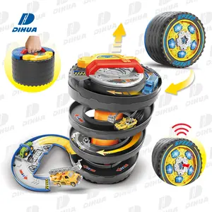 City Action Track Sets Parking Lot Toy with Free Wheel Car, Circular Race Track Toy Take Along Parking Lot with Light and Music