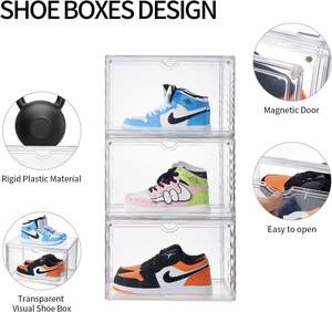 กล่องโชว์รองเท้าอะคริลิคแบบเปิดด้านข้างสำหรับขายส่งจากโรงงานปี 2026 กล่องเก็บรองเท้าแบบซ้อนได้พร้อมฝาปิดแม่เหล็กสำหรับรองเท้าผ้าใบ - Product Image 3