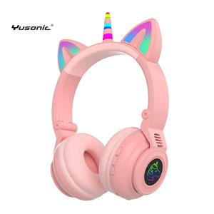 Yusonic Tai Mèo Phát Sáng Tai Nghe Không Dây Thông Minh Microphone Unicorn Tai Nghe Chơi Game Với Bass Màu Xanh Răng V5.3 Tiêu Chuẩn - Product Image 3