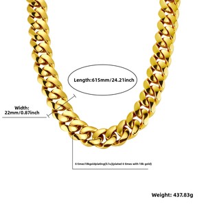 Cadena Cubana de 22mm en Oro de 24k con Retención de Color, Collar Personalizado para Hombre y Mujer - Product Image 4