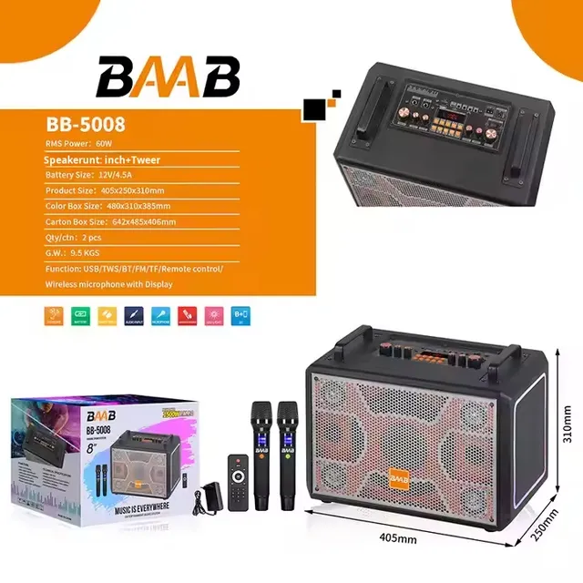 BAAB-5008 8-inch Mini Desktop Portable for Bluetooth HIFI Sound System USB Card Insert Handheld Speaker for Square Dance