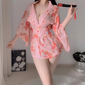 Nuova lingerie <span class=keywords><strong>sexy</strong></span> in stile giapponese, <span class=keywords><strong>kimono</strong></span> stampato, set provocante, cardigan seducente e camicia da notte in chiffon. - Product Image 3