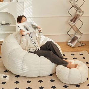 Sofá Puff Individual de Esponja Comprimida, Impermeable, de Algodón Crema, Estilo Ins, con Forma de Silla Calabaza, para Hogar, Dormitorio, Apartamento Pequeño y Balcón - Product Image 3