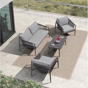 Ensemble de meubles de patio modernes 4 pièces, ensemble de canapés <span class=keywords><strong>en</strong></span> aluminium et corde pour jardin, balcon, terrasse, adapté aux espaces extérieurs - Product Image 5