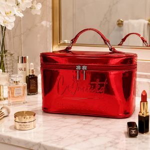 Glossy Mirror PU Leather <b>Makeup</b> Bag Custom Logo Portable Travel Cosmetic Organizer <b>Case</b> with Top Handle Factory Wholesale - Product Image 6