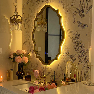 French-style Oval Embossed Plastic MDF Illuminated LED Smart Touch-control <strong>Lightweight</strong> Washroom Vanity Wall-mounted <strong>Mirror</strong> - Product Image 2