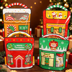 Sacs cadeaux imprimés de Noël avec poignée, en plastique alimentaire, pour bonbons, sucre, souvenirs - Product Image 1
