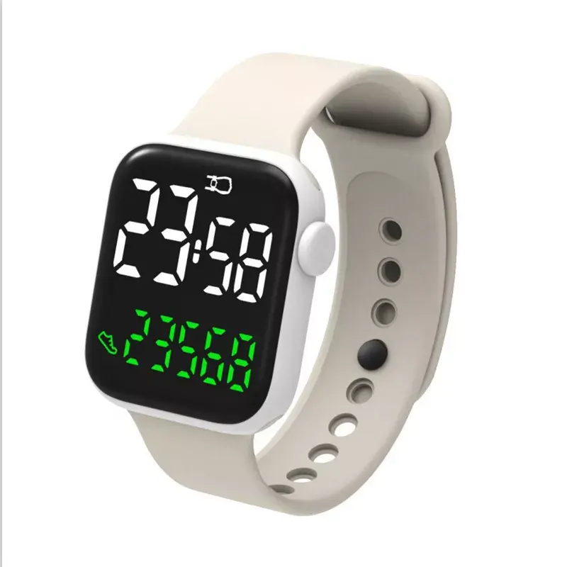 Einfarbige minimalist ische Silikon-LED-Digital anzeige Uhr Outdoor-Sport IP67 wasserdichter Schritt zähler