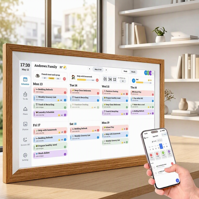 15.6" WiFi Planner Smart Digital Calendar Full HD Touchscreen Chore Chart Wall Mountable Family Schedules Plastic MP4 Support