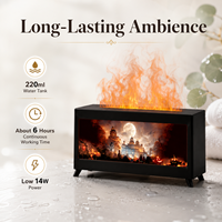 Diffuseur d'arômes Château Forêt Flamme 220ml, Humidificateur à Effet Cheminée avec Lumière LED pour Décoration Maison et Chambre