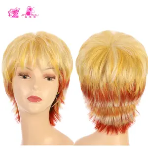 JINRUILI Natural Wave Pixie Wig Short Bob Party Wig Women Popular Wholesale Orange Red White Mixed Color Synthetic Short Hair