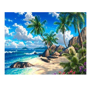 Decoración de pared moderna, juego de pintura de diamante de paisaje marino Diy pintado a mano de alta calidad con diamantes redondos de resina, marco de madera de 40x50cm - Product Image 1