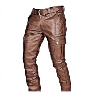 Pantalon de moto pour homme Spezia International en PU marron, taille haute, plusieurs poches, coupe droite, vêtements d'hiver, PU de qualité supérieure - Product Image 1
