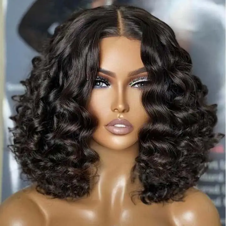 Pre High Density Bob Curly 360 Full Human Hair Glueless Lace Front Wig Cuticle aligned Curl Bob Lace Front Wig For Women Vendor