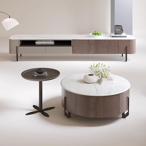 <span class=keywords><strong>Tavolino</strong></span> da Caffè in Ardesia con Mobile <span class=keywords><strong>TV</strong></span> Combinato, Design Rotondo, Lusso Leggero e Raffinato per Soggiorno, con Mobile Laterale - Product Image 5