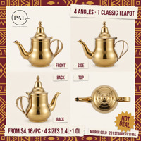 Bouilloire en acier inoxydable doré 0,4L-1L, écologique, légère, compatible tous feux, couvercle hermétique, poignée de traction, versement fluide
