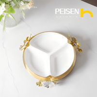 Plateau à biscuits en forme de papillon en céramique à 3 compartiments avec motif personnalisable