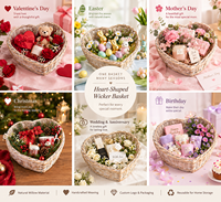 Panier en osier naturel en forme de cœur JY S3, écologique, fait main, pour cadeaux, rangement, mariage, Pâques, emballage