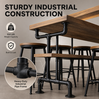 Table de bar industrielle moderne en bois massif avec structure en métal, table haute avec étagère de rangement pour café, bar, pub, restaurant