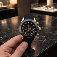 Reloj Daytonaa Panda S con Logotipo para Movimiento Vk63, Esfera Analógica, Cristal de Zafiro, Resistente al Agua, Correa de Cuero y Acero Inoxidable