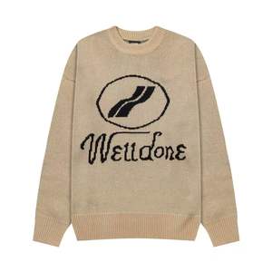 Autumn and winter letter round neck sweater loose plus size slimming knit sweater lazy style top thickened WE11DONE hem missing - Product Image 6