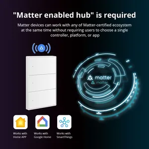 Zemismart Matter WiFi 1 2 <span class=keywords><strong>3</strong></span> 4 6帮派智能壁灯开关中性，需要大按钮智能应用程序家用套件控制 - Product Image 2