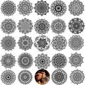 12 Hojas con 24 Diseños Impresionantes <span class=keywords><strong>de</strong></span> <span class=keywords><strong>Tatuajes</strong></span> <span class=keywords><strong>Temporales</strong></span> <span class=keywords><strong>de</strong></span> Flores Mandala Negras para Mujeres - Product Image 1