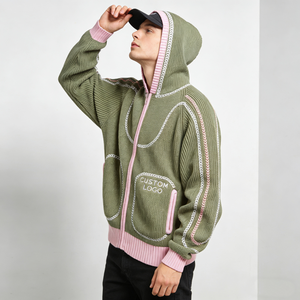 Sudaderas Casuales con Capucha para <span class=keywords><strong>Hombre</strong></span>, Tejido de Punto Moderno, Logotipo Personalizado Bordado, Ribete Trenzado, Cierre de Cremallera, Bolsillo Delantero Extra Grande - Product Image 4