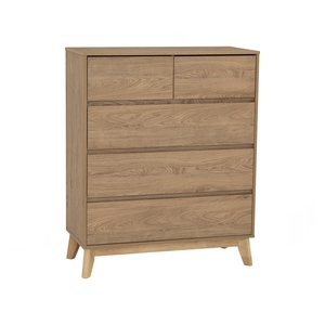 Space-Saving Natural Oak Colour HIRADO Tall <b>Sideboard</b> Slim High Cabinet with Solid Wood Legs for Narrow Living Room and Bedroom - Product Image 1
