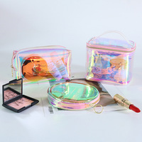 Mini sac de lavage transparent en tpu, logo personnalisé, paillettes, étanche, holographique, pvc, plastique, voyage, cosmétique, maquillage, brosse, cadeau