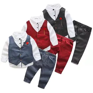 3 Pcs Shirt + Vest + Broek Jongen Kids Formele Pak Boy' Jurken Baby Boy Party Dress Verjaardag Bruiloft 2 3 4 5 6 7 Jaar Gentleman Set