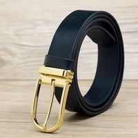 Top Full Grain 100% kulit sapi asli, sabuk Jeans pria lembut dengan paduan untuk gesper sabuk pria baru