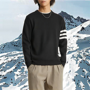 Pull-over personnalisé pour homme à manches longues, col rond, en laine tricotée, anti-rétrécissement, avec logo décoratif, 100% coton, hiver, poches - Product Image 2