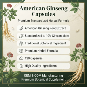 Capsules d'extrait de ginseng américain OEM ODM 1200mg, 120 unités, en vrac, marque privée, complément alimentaire - Product Image 2