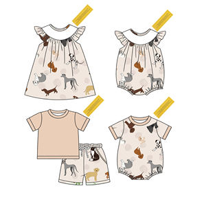 Tenues d'été en coton doux pour bébé avec adorable imprimé dinosaure, robe à manches à volants/combinaison/ensemble à manches courtes pour tout-petits - Product Image 5