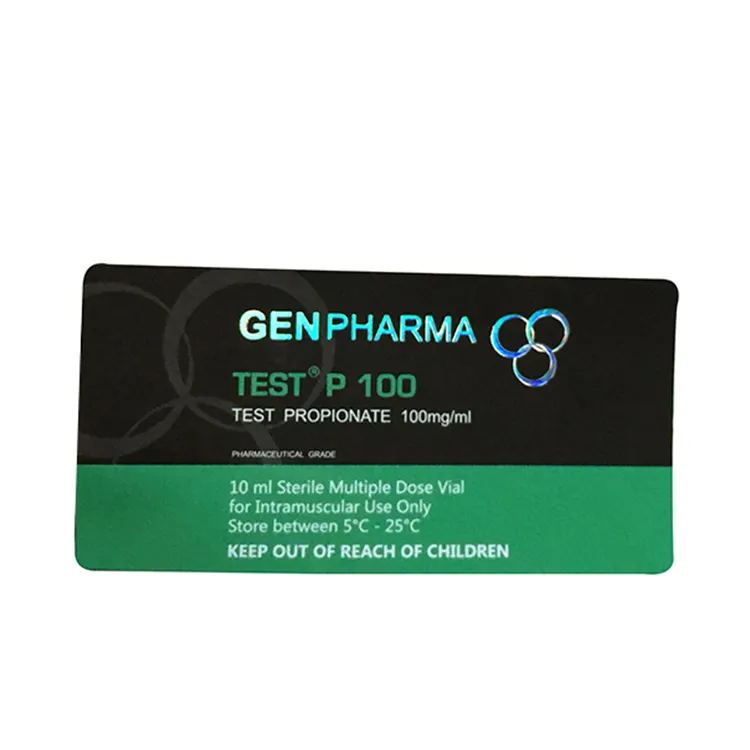 GEN Pharma Lab ขวดขนาด10มล.,ฉลากสติกเกอร์สีเงินพิมพ์โลโก้เสา P 100